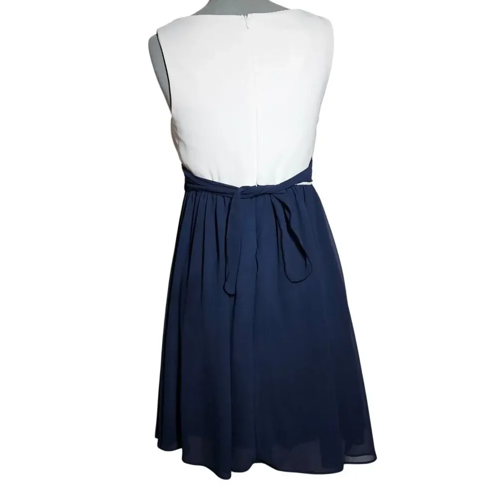 Cream and Navy Sleeveless Dress Size 16